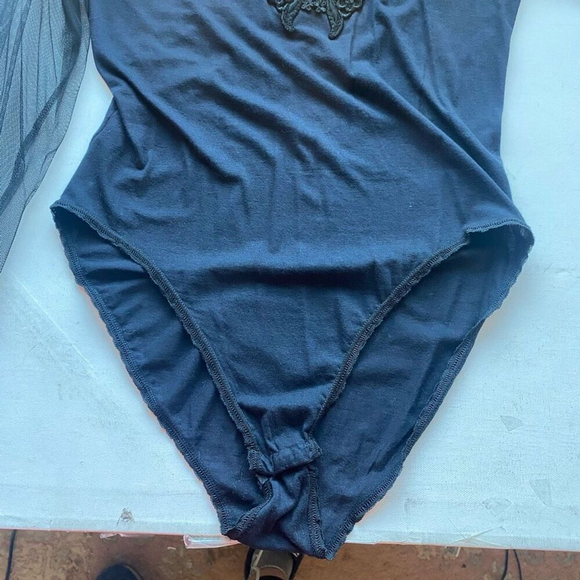 90s Y2K Hanky Panky Cotton Bodysuit Lace Mock Neck Black Womens Medium - Picture 8 of 11